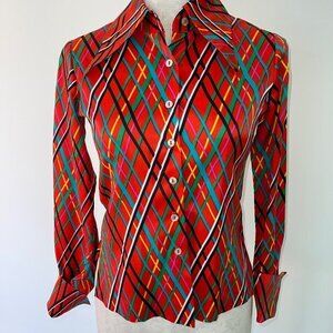 Youth Guild Vintage 70s Shirt Size 4 XS Red Fitted Statement Collar Union Label